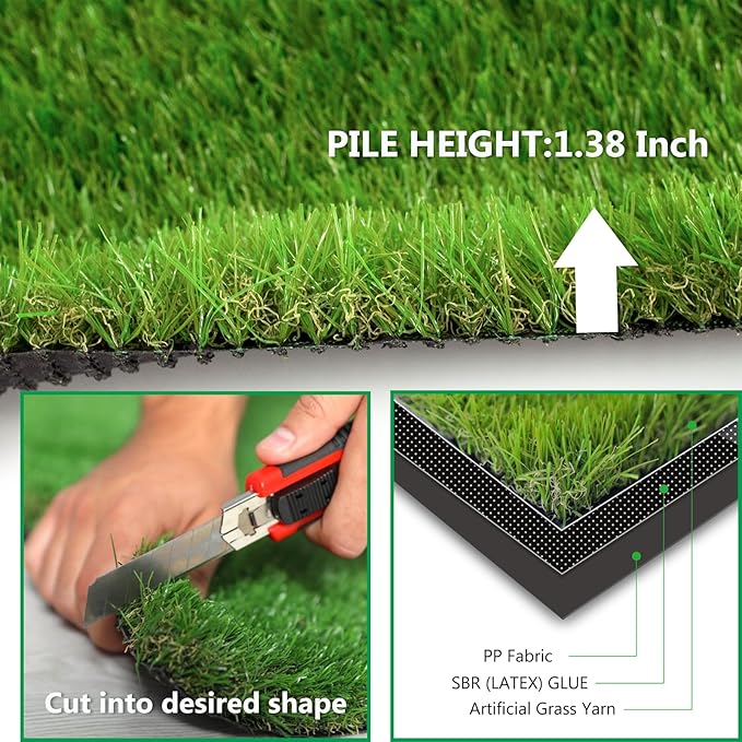 Artificial Grass Rug Outdoor Indoor 13FTX79FT Fake Grass Carpet Green Synthetic Grass Pet Turf Realistic Faux Grass Rug with Drain Holes for Garden Lawn Landscape Balcony Home Decor Patio