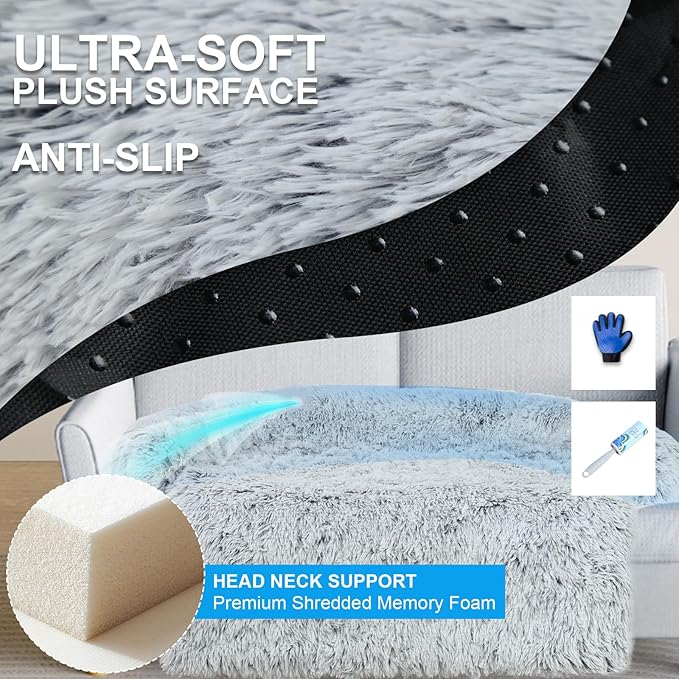 Luxurious Dog Couch Bed Protector for Dogs Memory Foam, Removable Fluffy Plush Pet Couch Cover for Dogs Washable, Calming Dog Sofa Beds, Waterproof Couch Protector, Pet Beds Mats for Couch(XXL)