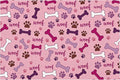 Dog Feeding Mat 20 x 12 Inch, Pink Paw Bone Woof Dog Placemat Absorbent Quick-Dry for Food and Water, Waterproof Non Slip Rubber Pet Bowl Pad Mat for Floors