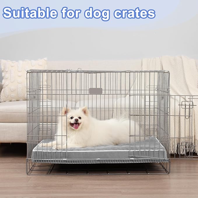 KSIIA Orthopedic Dog Bed Medium Size Dog with Removable Machine Washable Cover Waterproof Crate Pad with Egg Crate Foam and Non-Slip Bottom, 29x18 Inch, Light Gray