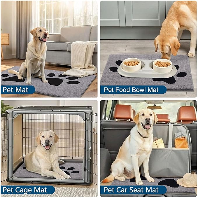 Buganda Dog Door Mat for Muddy Paws, Absorbent Dirt Trapper Washable Indoor Doormats, Non Slip Low-Profile Mud Mat for Dogs, Front Entrance Doormat for Inside Floor (30x20 Inches, Grey)