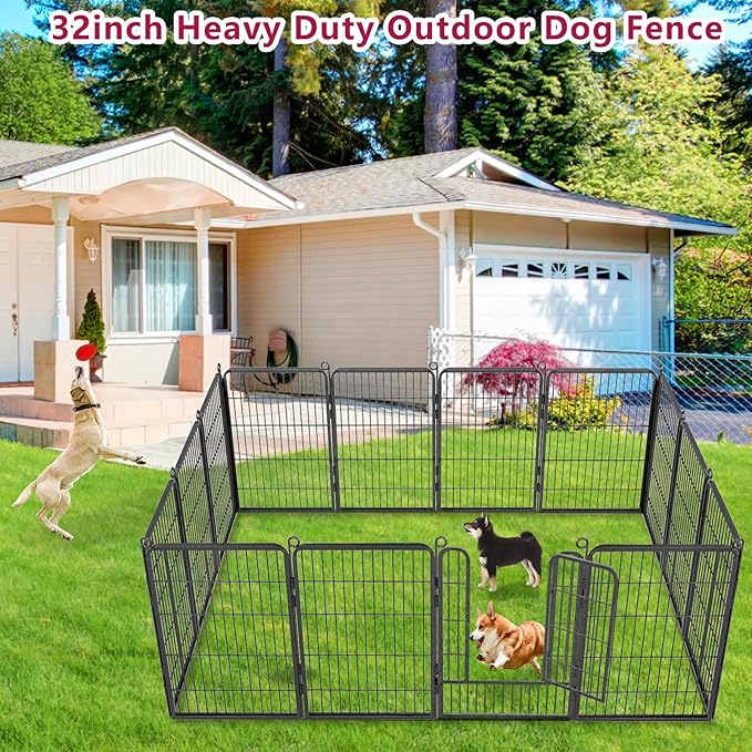 Dog Playpen Dog Fence Outdoor for Yard, 32inch 48 Panels Dog Pens Outside Anti-Rust Pet Playpen Exercise Pen with Lock for Large Medium Small Dogs, Portable Pet Fence for Yard RV Camping