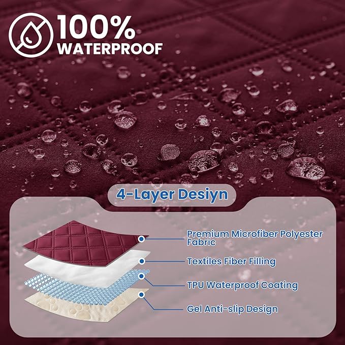 Waterproof Couch Covers for Pets, Waterproof Dog Bed Cover, Anti-Slip Soft Dog Blankets, Couch Cover for Dogs Washable, Pet Blanket for Puppy Large Dogs Cat Christmas (82x82 Inch, Burgundy)