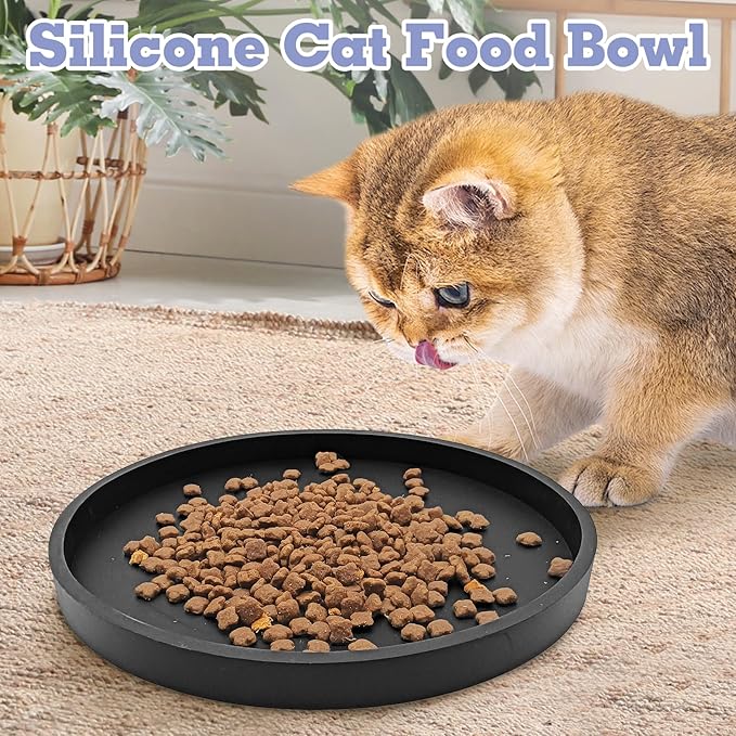 BNOSDM 2 Pack Cat Feeding Mat Pet Silicone Food Mat Black Dog Feeding Mats for Food and Water Nonslip Waterproof Feed Mats Round Eating Plate for Small Cats and Dogs (7.1in)