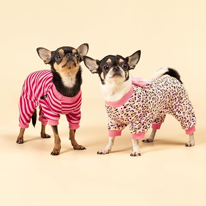 Fitwarm Leopard Dog Pajamas, Fleece Dog Clothes for Small Dogs Girl with Legs, Pet Onesie, Cat Outfit, Pink, XL