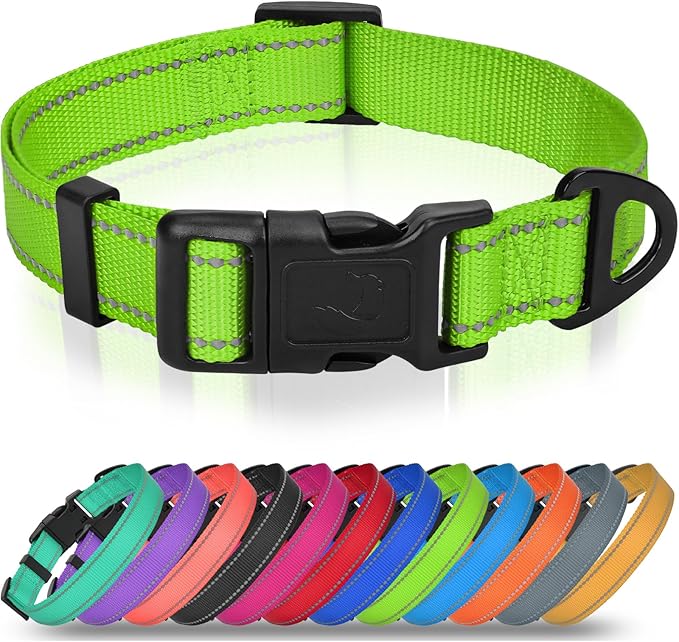 Joytale Large Dog Collar, Reflective and Adjustable Nylon Pet Collar with Quick-Release Buckle for Extra Large Dogs, Green, XL