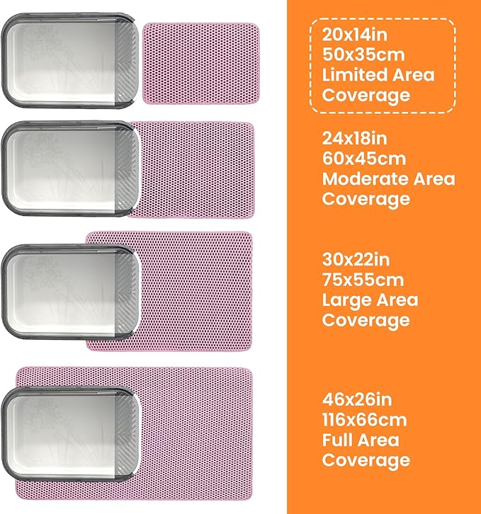 Small Cat Litter Mat, 20x14’’ Double Layer Honeycomb Cat Litter Box Mat, Non Slip Waterproof Urine Proof Litter Trapping Mat for Floor, Kitty Litter Pad, Indoor Pet Supplies, Pink