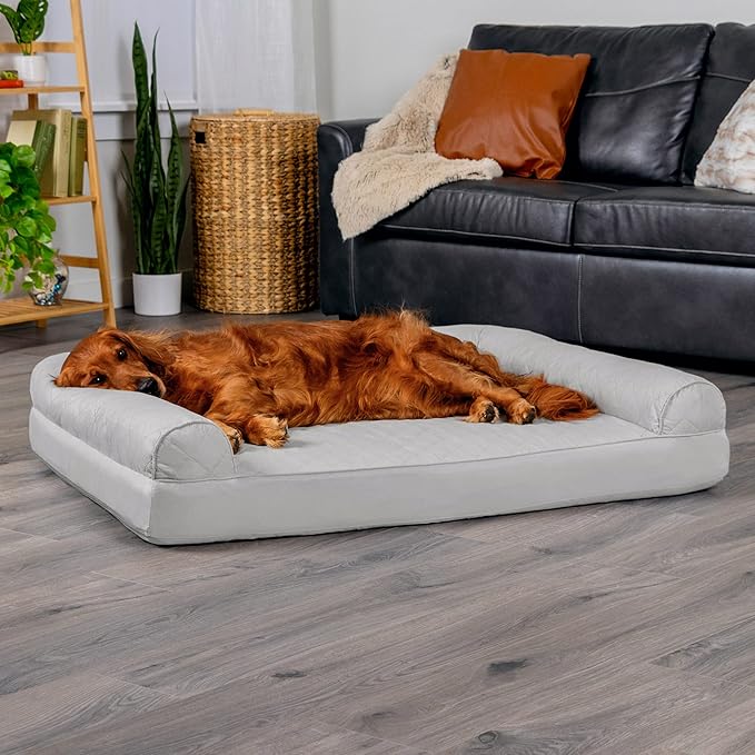 Furhaven Orthopedic Dog Bed for Large Dogs w/ Removable Bolsters & Washable Cover, For Dogs Up to 95 lbs - Quilted Sofa - Silver Gray, Jumbo/XL