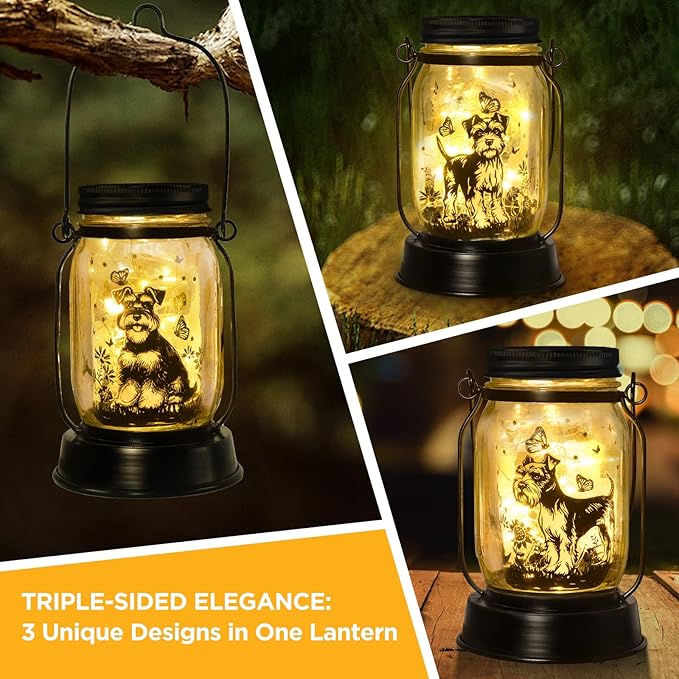 kyoryuger Schnauzer Gifts for Women/Men Schnauzer Solar Lanterns Dog Mom Birthday Dog Lovers Lantern Pet Loss Pet Memorial Lights Solar Garden Decoration for Yard, Patio,Backyard,Porch Torches