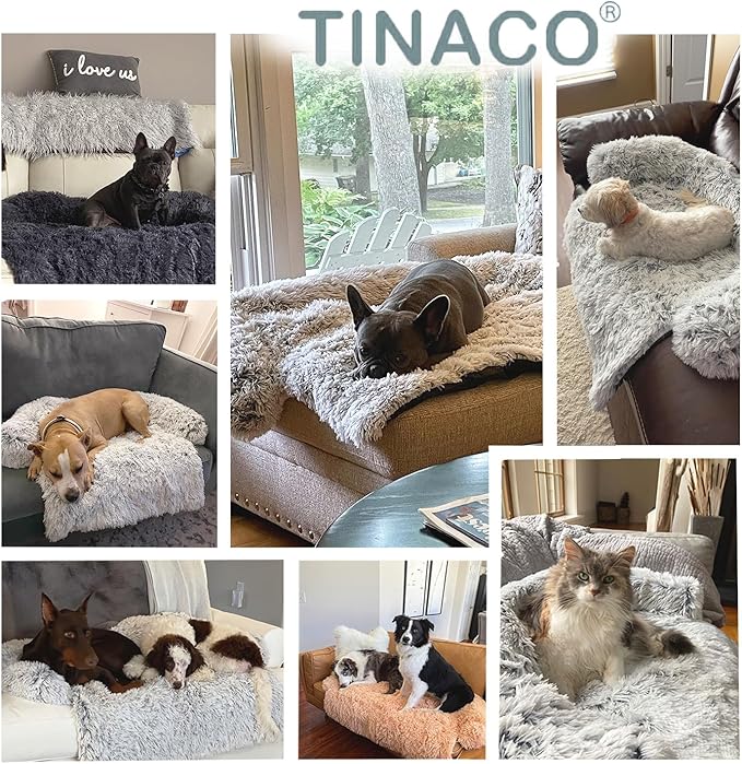 Tinaco Luxurious Calming Dogs/Cats Bed Mats, Dog Pad Washable Removable Couch Cover, Plush Long Fur Mat for Pets, Waterproof Lining, Perfect for Small, Medium and Large Dogs and Cats (Beige, 45"x37")