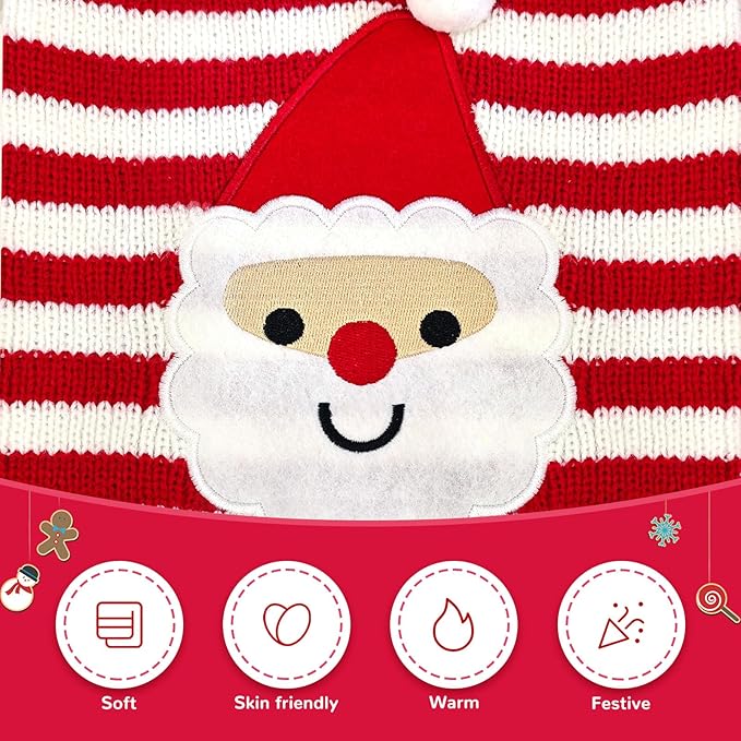Dog Christmas Sweater Xmas Pet Clothes Cute Striped Santa Claus Costume Holiday Puppy Cat Jumpers Outfits New Year Gifts for Small Medium Large Dogs (M, Red White Stripe Santa Claus)