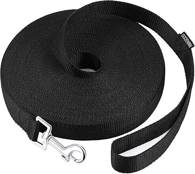 AMAGOOD Dog/Puppy Obedience Recall Training Agility Lead-15 ft 20 ft 30 ft 50 ft Long Leash-for Dog Training,Tie Out,Play,Safety,Camping (15Feet x 1Inch, Black)