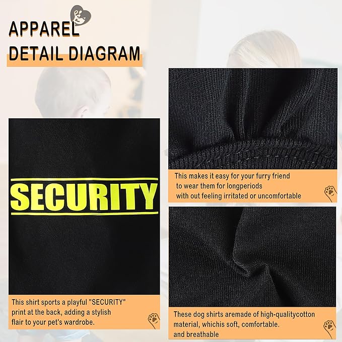 Discover Cozy Cotton Canine Wear: Soft, Lightweight, and Breathable Dog Shirt Vest with Eye-Catching Graphics(Security), Keeping Your Furry Friend Warm and Comfy! Black L