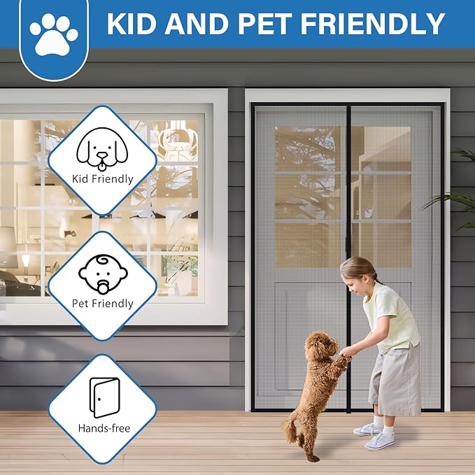 Upgraded PET Mesh Magnetic Screen Door Stronger Than Fiberglass and Polyester,Hands Free,Keep Bugs Out,Pet & Kid Friendly,Suitable for Sliding Doors,Patio and French Doors-48" X 80"