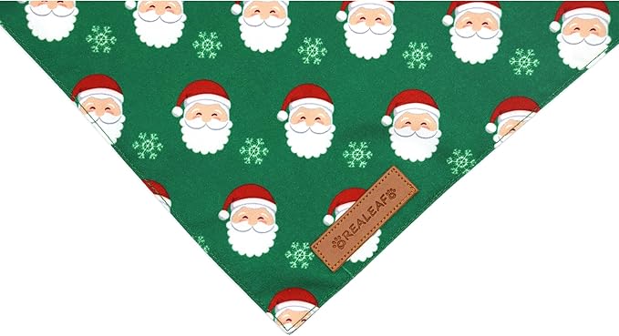 Realeaf Christmas Dog Bandanas 2 Pack, Snowflake and Santa Claus Dog Scarf for Boy and Girl, Premium Durable Fabric, Holiday Red and Green Bandana for Large and Extra Large Dogs Cats Pets (X-Large)