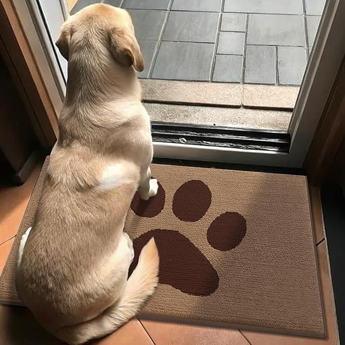 Buganda Dog Door Mat for Muddy Paws, Absorbent Dirt Trapper Non Slip Indoor Doormats, Washable Low-Profile Mat for Mud Dogs, Entryway Carpet for Inside Floor (36x24 Inches, Beige)