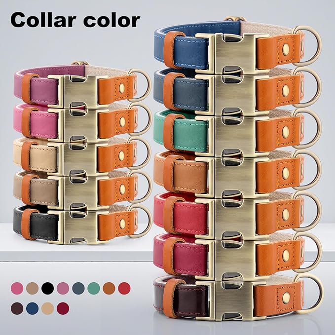 Plutus Pet Genuine Leather & Hemp Dog Collar – Adjustable Heavy Duty Pet Collar with Quick Release Metal Buckle, Soft & Stylish for Puppy and Small, Medium, Large Dogs (Copper Brown, S)