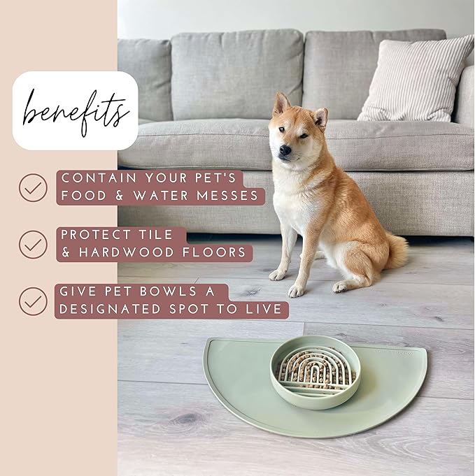 Should We Go - Waterproof Silicone Pet Food Mat - Non-Slip, Spill-Proof Feeding Mat for Floors, Raised Edge Design, Easy-to-Clean Rubber Pad for Dog & Cat Bowls, 21" Across x 10.5" Deep, Medium-Blush