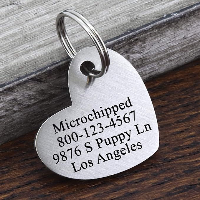 Ultra Joys Dog ID Tag, Custom Dog Tag Personalized Cat Tag, Pet ID Tag, Brushed Stainless Steel Heart Cat Tags Pet Tags Silver Small