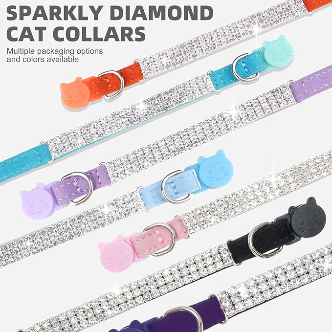 EXPAWLORER Soft Velvet Safe Cat Collars for Girl Cats -2 Pack Rhinestones Bling Diamante Adjustable Collars Breakaway- Chirstmas Cat Clollar Gifts with Bells for Boy Cats Kitty and Small Dogs