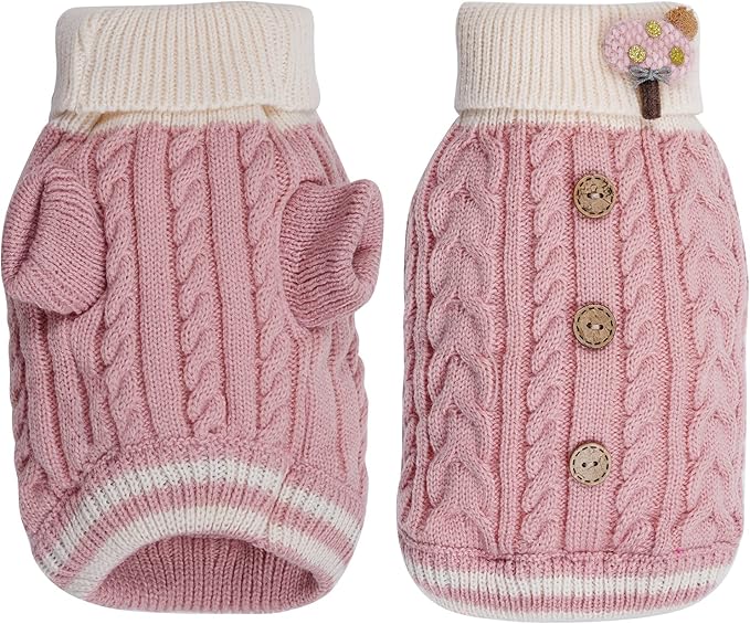 Dog Sweater Turtleneck Knitwear Doggie Pullover Sweater Doggy Winter Coat Warm Pet Clothes Puppy Holiday Clothing Buttons Knitted Outfits for Small Cats Dogs Cold Weather (Medium)