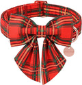 Christmas Dog Collar with Bow Tie, Cotton Christmas Plaid Collar for Medium Girl Boy Dog,Red &Green Plaid Dog Collar Bowtie with Durable Metal Buckle,Adorable Pet Collar, XS, Neck 8-12in