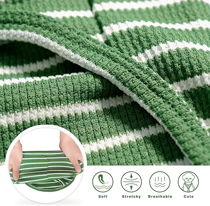 Dog Clothes, Stripe Dogs Shirts for Small & Medium Breeds, Pet Tank Top, Breathable Waffle Fabric Puppy Outfit, Shirt for Chihuahua, Yorkie, Dachshund, Corgi (Green, XSmall)