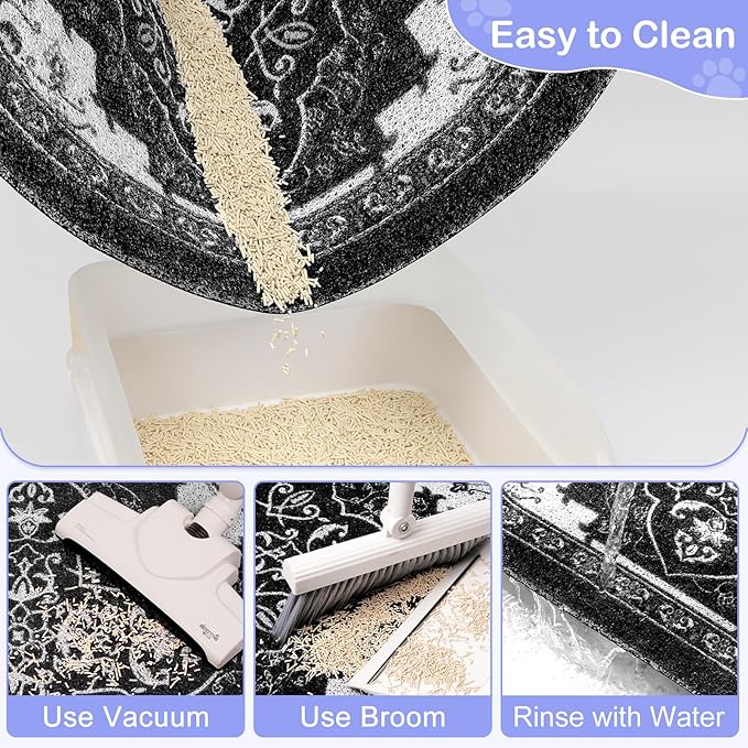Bienbee Cat Litter Mat, 40" x 30" Jumbo Size Litter Box Mat Rug with Non-Slip Bottom, Urine and Water Proof, Easy to Clean Cat Supplies Essentials for Indoor Kitty Kitten Floor, Black XL
