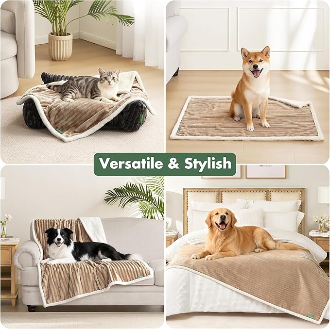 Waterproof Dog Blanket for Couch - Washable Medium Pet Blanket for Furniture Protector, Cozy Fleece Calming Dog Crate Blankets for Indoors & Outdoors, Linen, 30"x40"