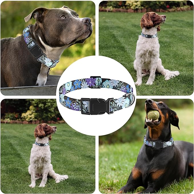Dog Collar for Boys & Girls, Puppy Collar for Small to Large Dogs, Adjustable Soft Pet Collar with Safety Buckle - Purple Floral Pattern, XS