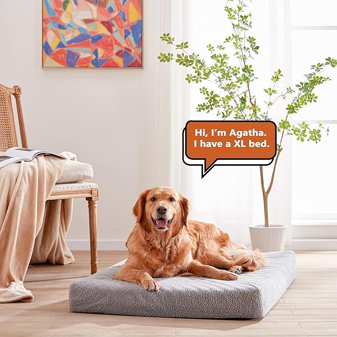 Memory Foam Large Dog Bed, Cooling Dog Beds for Large Dogs, Washable Pet Mat for Crate with Joint Relief (Light Grey)