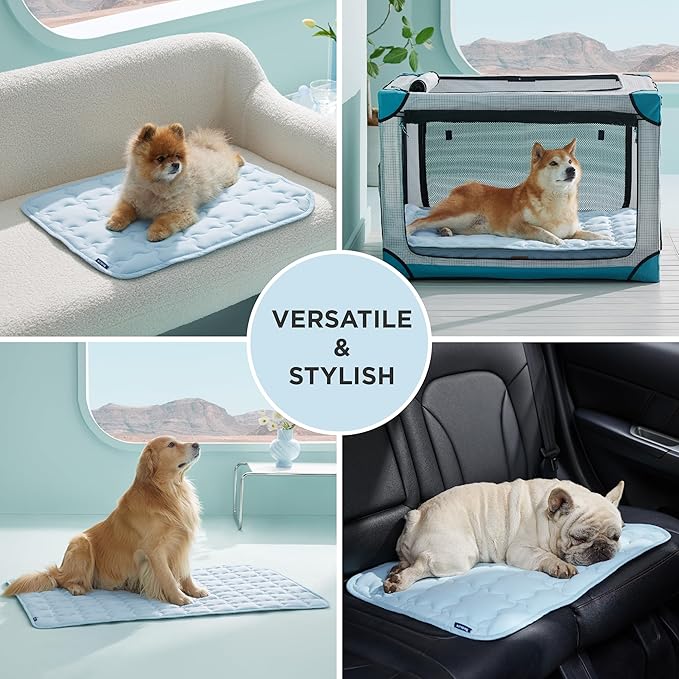 Bedsure Cooling Mat for Small Dogs – 24x18 Thin Washable Cooling Pet Pad for Cat, QMAX>0.5, Portable Kennel Puppy Bed for Summer, Non-Slip Summer Crate Pad for Dog Up to 15 lbs