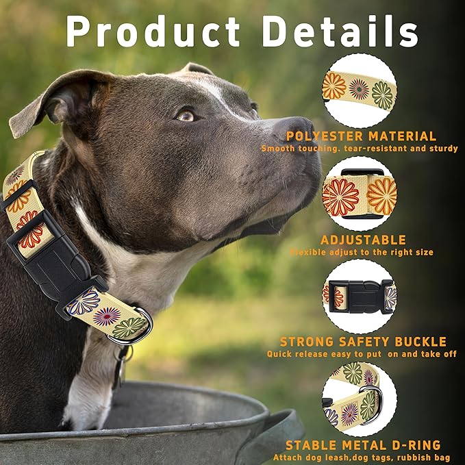 Dog Collar, Classical Indian Spirit Boys Girls Puppy Collar for Small Medium Large Dogs, Adjustable Soft Indian Pet Collar with Safety Buckle for Male Females(Beige,S)