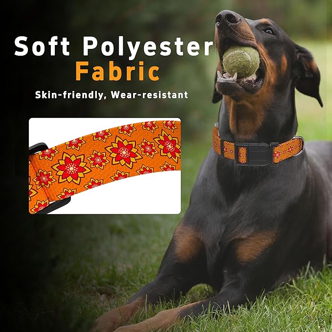 Dog Collar, Classical Indian Spirit Boys Girls Puppy Collar for Small Medium Large Dogs, Adjustable Soft Indian Pet Collar with Safety Buckle for Male Females(Orange, S)