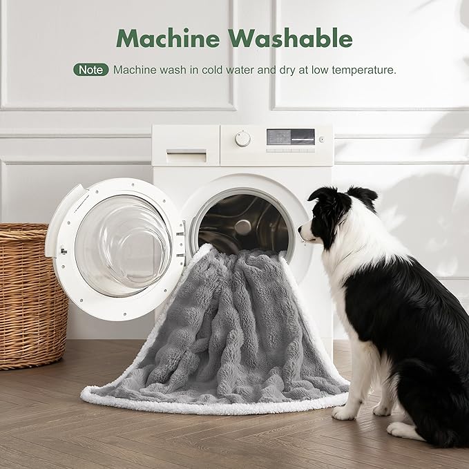 Soft Cozy Waterproof Dog Blanket for Large Dogs - Room Decor Pet Throw Blanket for Couch Bed Protector, Washable Dog Blankets for Indoors & Outdoors, Grey, 50"x60"