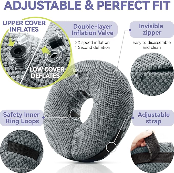 Soft Inflatable Dog Cone Collar Alternative After Surgery - Dog Neck Donut E Collar for Large Medium Small Dogs Cats Post Surgery - Recovery Collar to Stop Licking - Grey, XXL