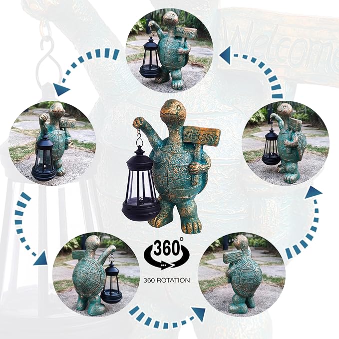Turtle Garden Statue Outdoor Décor with Solar Lights Lantern,Turtle Solar Light Figurines Outside Decorations for Yard，Lawn ,Patio, Balcony, Unique Housewarming Gifts