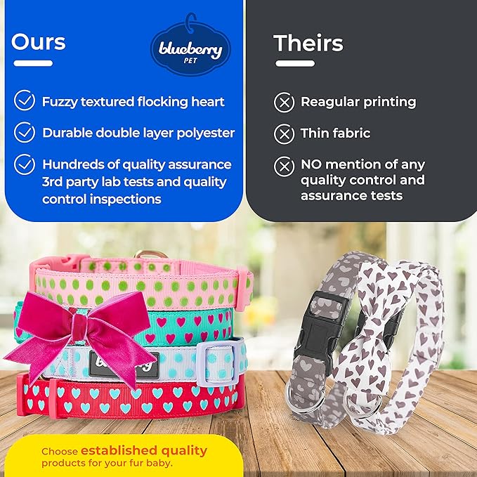 Blueberry Pet Flocking Dog Collar, Small Girl Dog Collar with Silk Flower, Polka Dot Pastel Purple, Adjustable Dog Collars for Small Dogs, 12"-16" Neck, Eco-Friendly Buckles