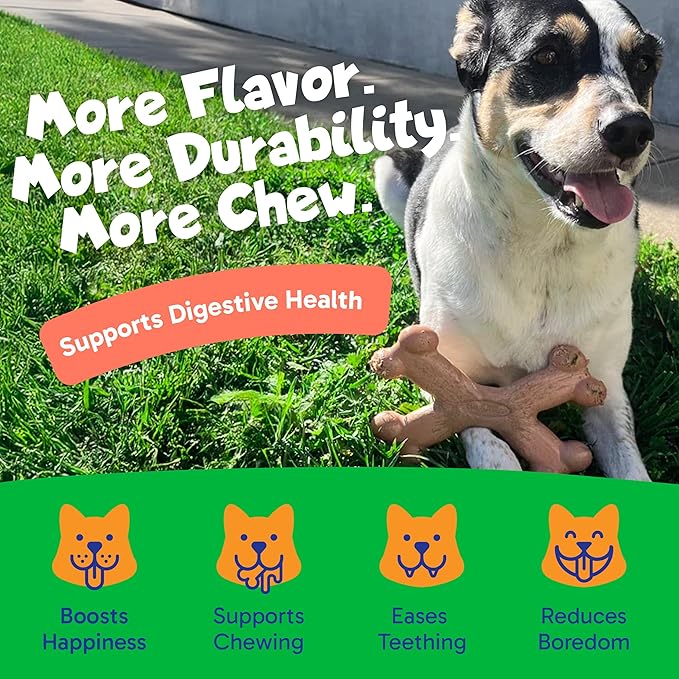 Chew’EMS X Bone Dog Chew Toy for Aggressive Chewers – Long-Lasting Bacon Flavor Nylon Bone – Durable, Rawhide-Free Dental Toy - Giant Size – Made in USA