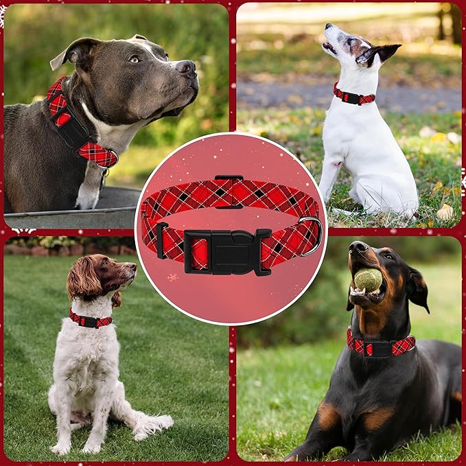 Christmas Plaid Dog Collar, Classical Boys Girls Puppy Collar for Small Medium Large Dogs, Adjustable Soft Plaid Pet Collar with Safety Buckle for Male Females(Red Plaid, M)