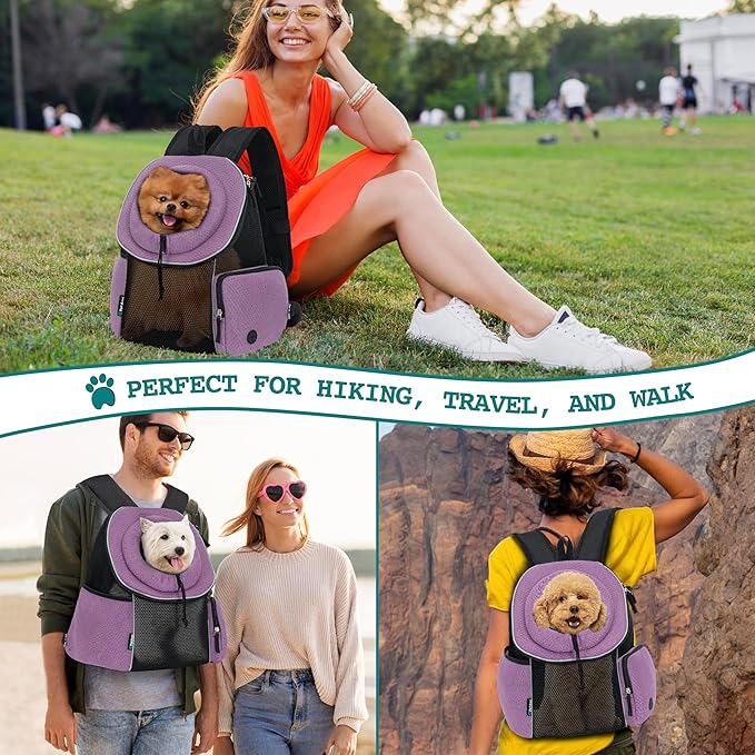 PetAmi Adjustable Cat & Dog Front Chest Carrier Backpack, Ventilated for Hiking & Camping, Max 10 lbs, Purple