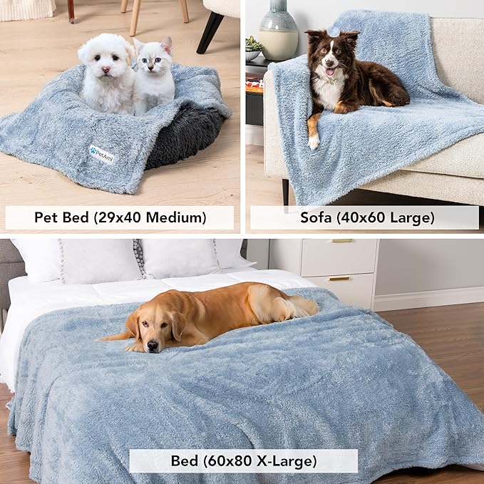 PetAmi Dog & Cat Blanket - Fluffy Soft, Sherpa Fleece, Calming, Washable, Blue, Medium 29x40