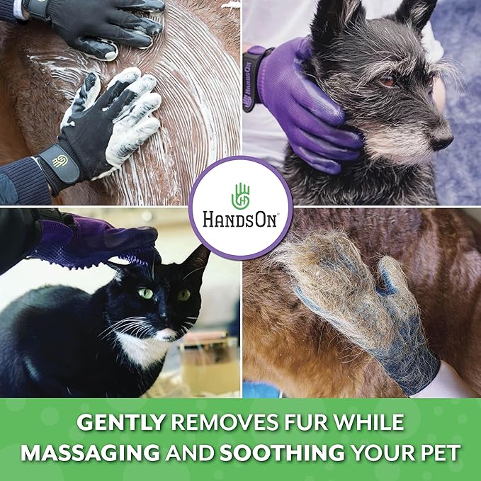 H HandsOn Pet Grooming Gloves - Patented #1 Ranked, Award Winning Shedding, Bathing, & Hair Remover Gloves - Gentle Brush for Cats, Dogs, and Horses (Green, X-Large)