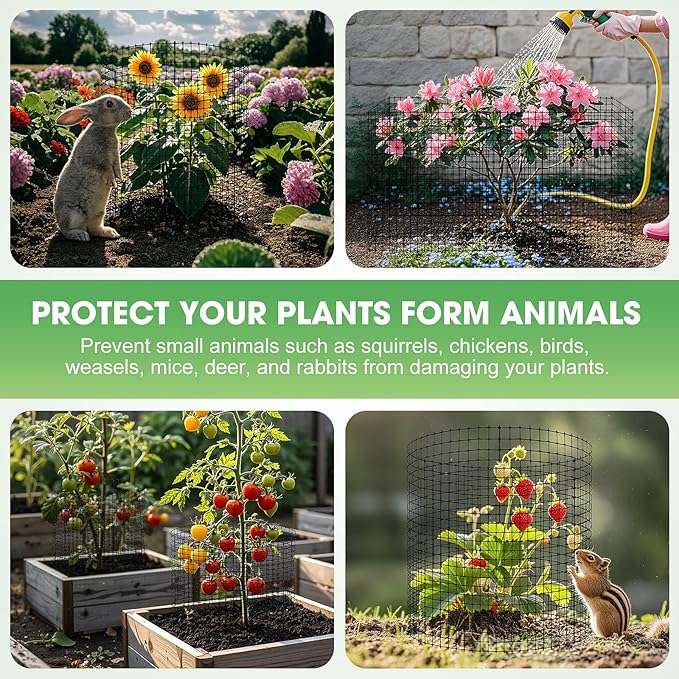 60Pcs Plant Protectors from Animals, 20Pack 12x12 Inch Garden Wire Mesh Protection, Outdoor Plant Cages to Keep Animals Out Out with Zip Ties & Stakes, Wire Mesh Cover for Plants, Vegetable & Flowers