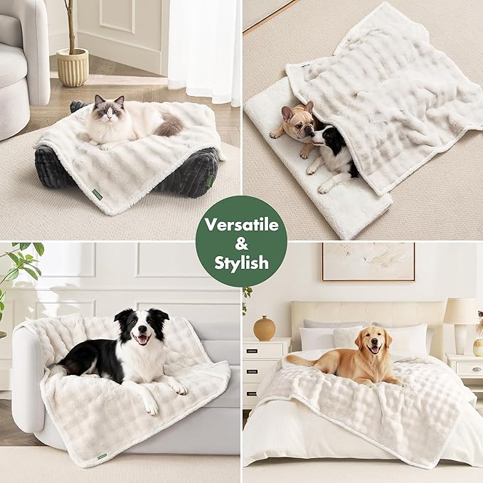 Soft Cozy Waterproof Dog Blanket for Large Dogs - Room Decor Pet Throw Blanket for Couch Bed Protector, Washable Dog Blankets for Indoors & Outdoors, Cream, 50"x60"