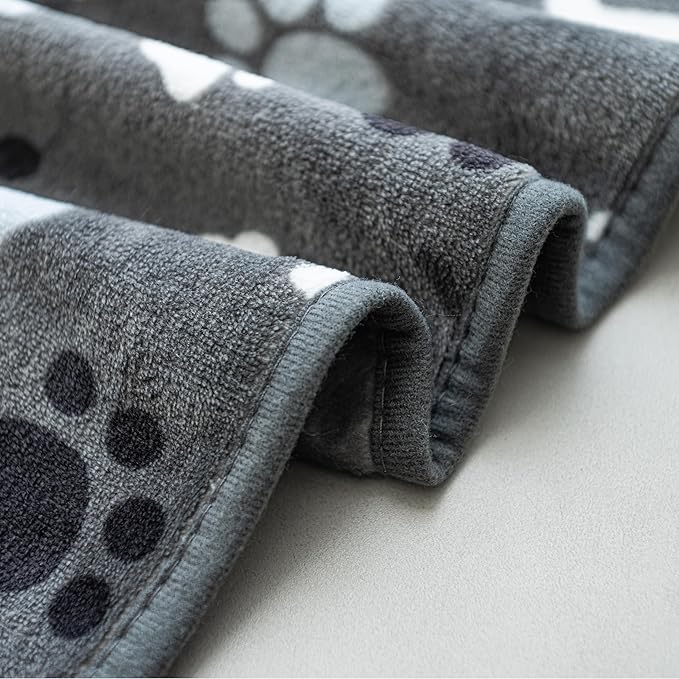 Dog Blanket Paw Bone Pattern 1 Pack 2 Super Soft Warm Flannel Sofa Cover Car Bed Protector, Urine Proof Washable Outdoor Pet Blanket for Puppy Large Dogs & Cats,60"*50" Grey