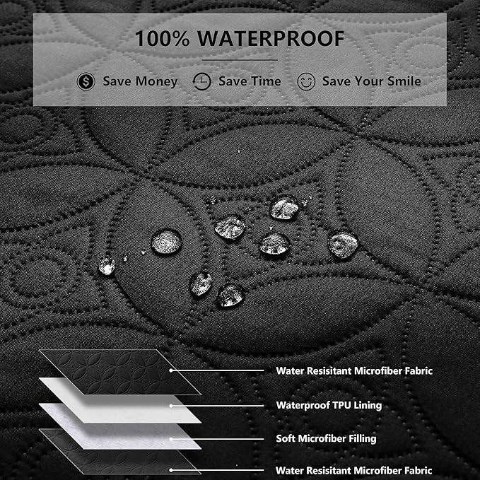 Waterproof Dog Blanket, 30x30 inches Small Pet Couch Covers for Sofa, Chair Bed Furniture Protector from Dogs Washable and Reversible-Black+Darkgrey