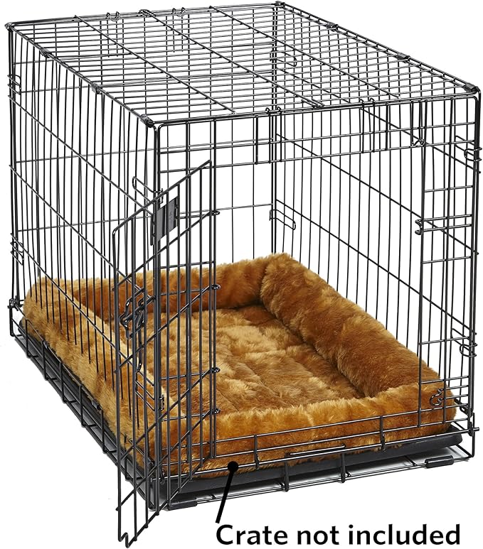 MidWest Homes for Pets QuietTime Dog Bed – Cinnamon Faux Fur Bolster, Ultra-Soft and Machine Washable, Fits 42-Inch Crates and Carriers, for Large Breed Dogs