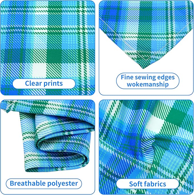30 Pcs Plaid Dog Bandanas for Small Dogs Stitch Dog Bandana Bulk Reversible Print One Side Polyester Puppy Scarves Party Grooming S