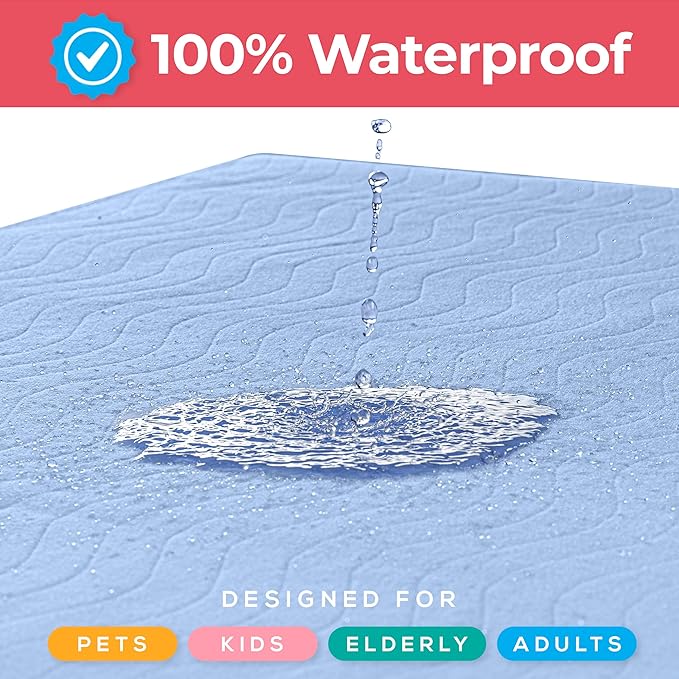 Utopia Bedding Washable Underpads 24" x 36" (Pack of 4), Waterproof Reusable Heavy Absorbency Incontinence Bed Pads for Adults, Kids, Elderly and Pets, Bedwetting Pads for Sofa and Couch (Blue)